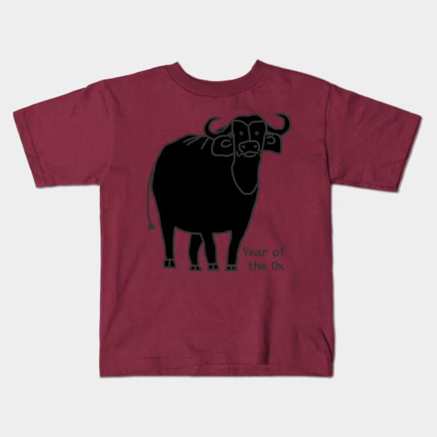 Year of the Ox Black Kids T-Shirt by ellenhenryart